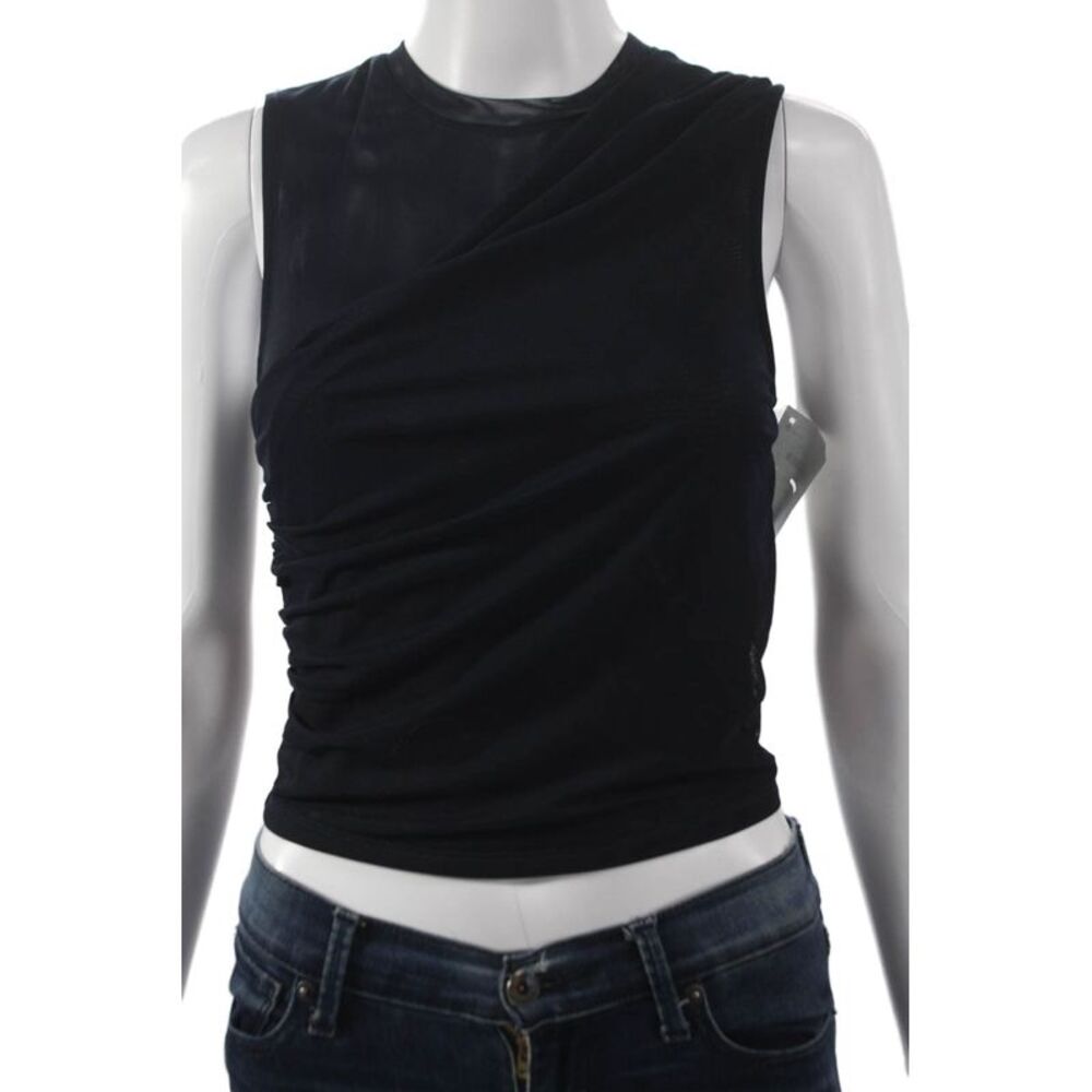 Caballero Collection Womens Cropped Tank Black Polyester Round Neck Size L